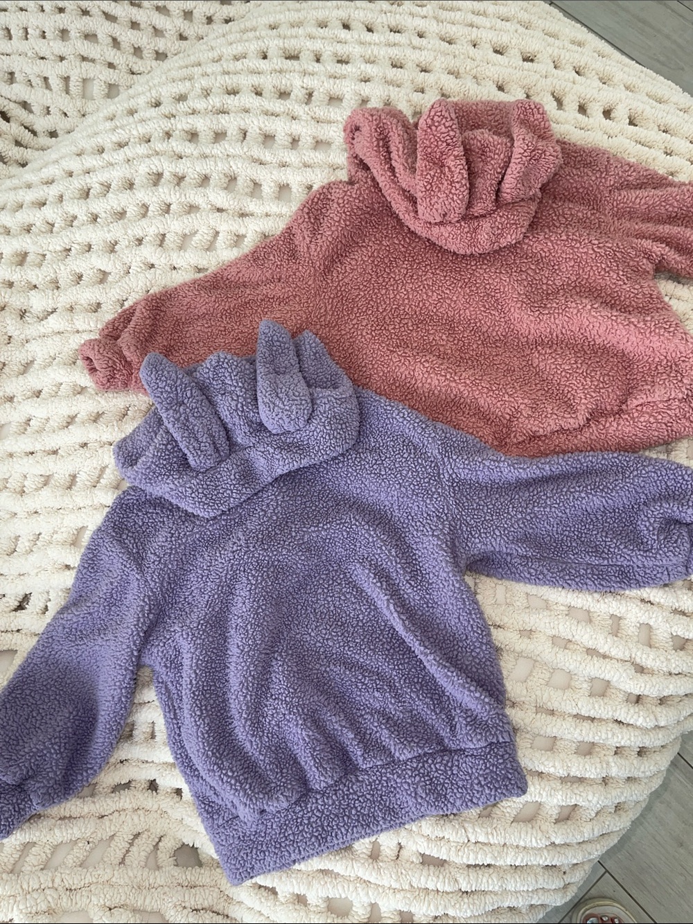 🦋Bundle Set of Kids Plush Teddy Pullover Hoodie - Pink and Lavender 4T🦋